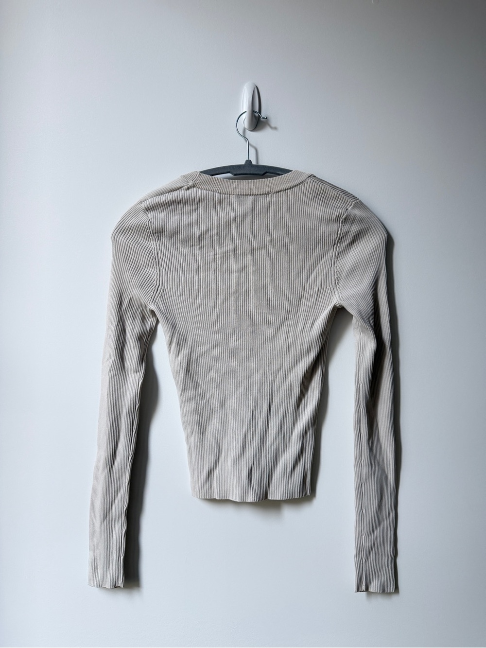 Zara Scoop Neck Ribbed Long Sleeve Top in Light Beige - Picture 3 of 3